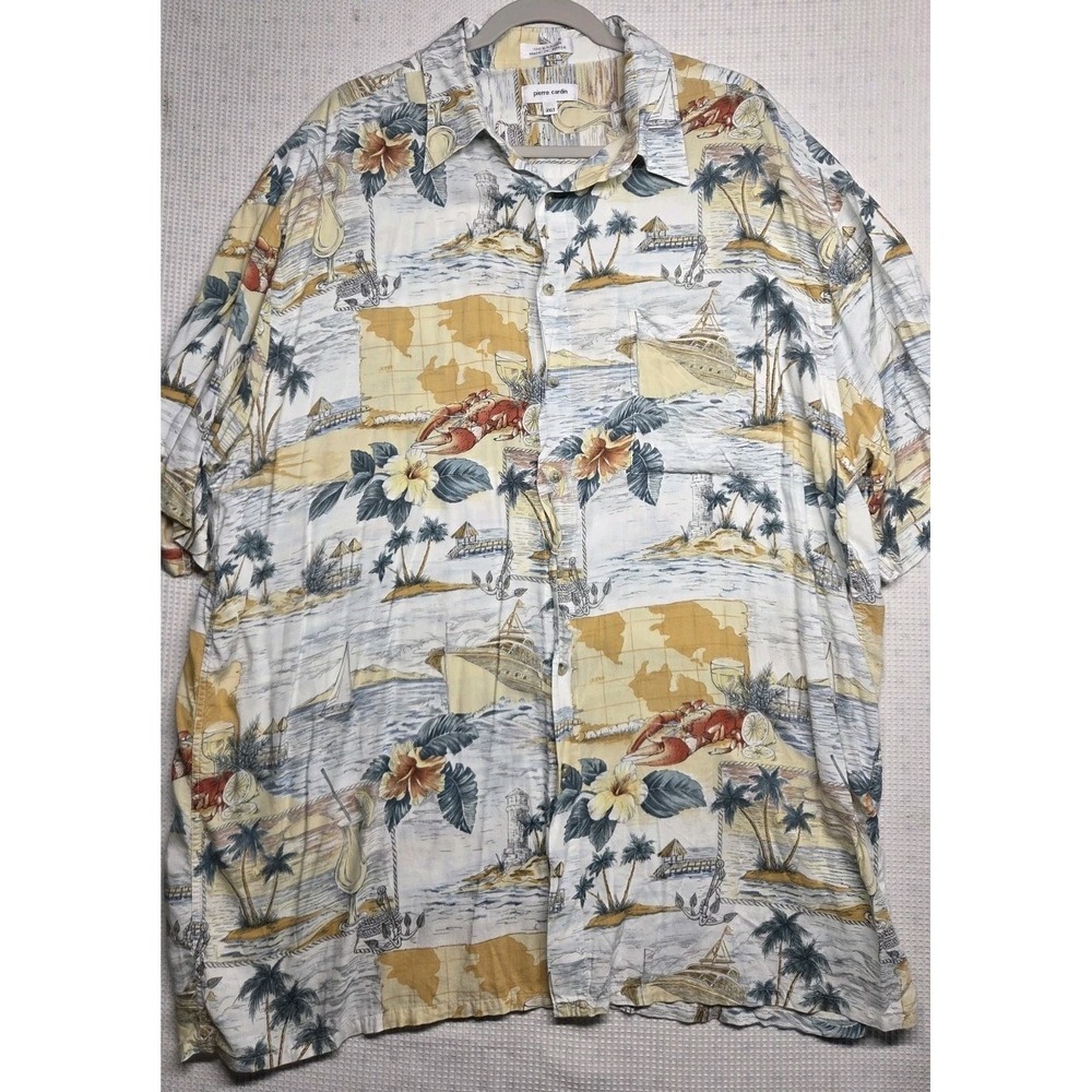 Pierre Cardin Hawaiian Shirt Mens 2XLT Tall Tropical Print Short Sleeve... - Picture 1 of 5
